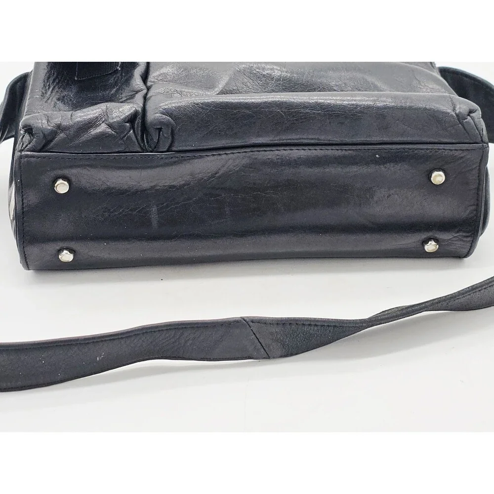 Perlina New York Leather Purse Black Shoulder Bag Pockets Vintage Designer